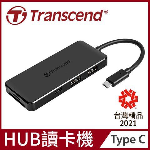 【Transcend 創見】極速Type C 多功能雙卡槽+HUB 4埠集線器(含1埠PD快充) (TS-HUB5C)