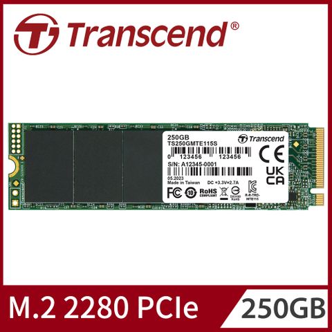 ★為超輕薄電腦而生★【Transcend 創見】MTE115S M.2 2280 PCIe Gen3x4 250GB SSD固態硬碟 (TS250GMTE115S)