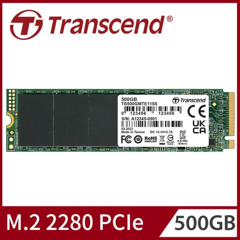 ★為輕薄電腦而生★【Transcend 創見】 MTE115S M.2 2280 PCIe Gen3x4 500GB SSD固態硬碟 (TS500GMTE115S)