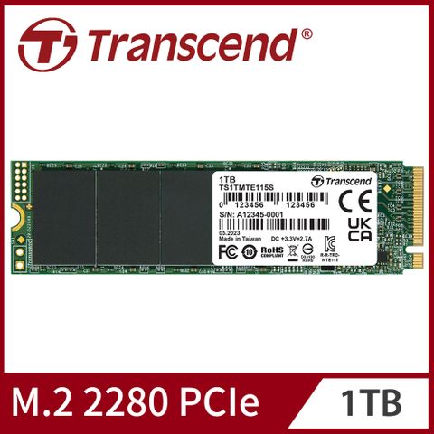 ★輕薄M.2 2280尺寸★【Transcend 創見】 MTE115S M.2 2280 PCIe Gen3x4 1TB SSD固態硬碟 (TS1TMTE115S)