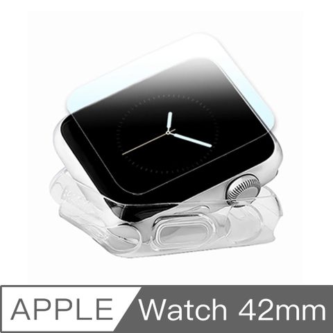 Apple 蘋果 全方位保護套組 Watch 42mm TPU 透明軟殼+鋼化玻璃貼組