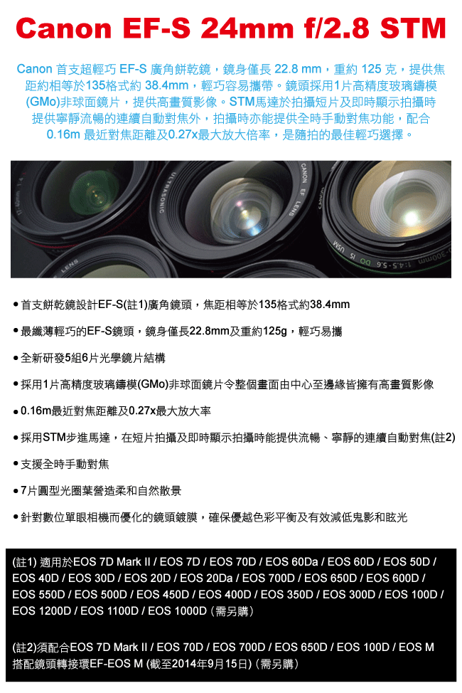 CANON EF-S 24mm F2.8 STM 公司貨- PChome 24h購物