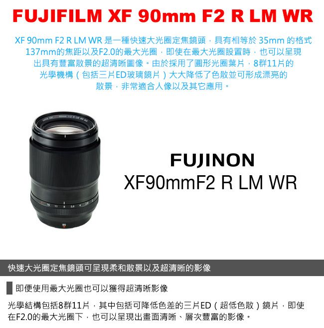FUJIFILM XF 90mm F2 R LM WR 鏡頭公司貨- PChome 24h購物