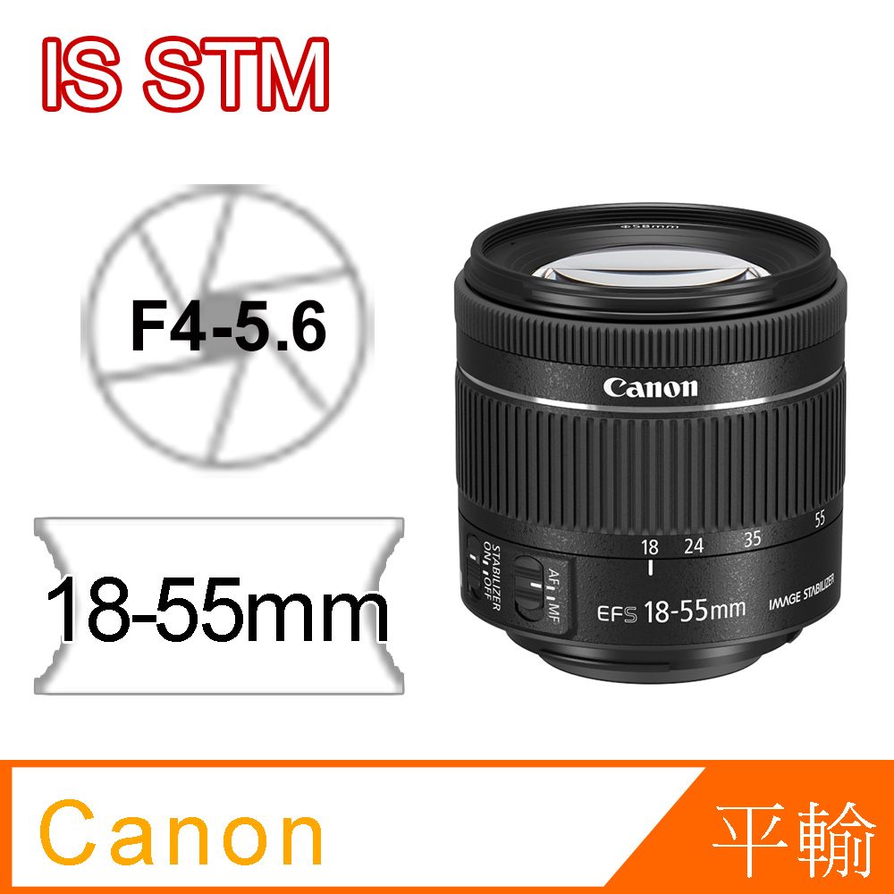 CANON EF-S 18-55mm f/4-5.6 IS STM 平行輸入-白盒- PChome 24h購物