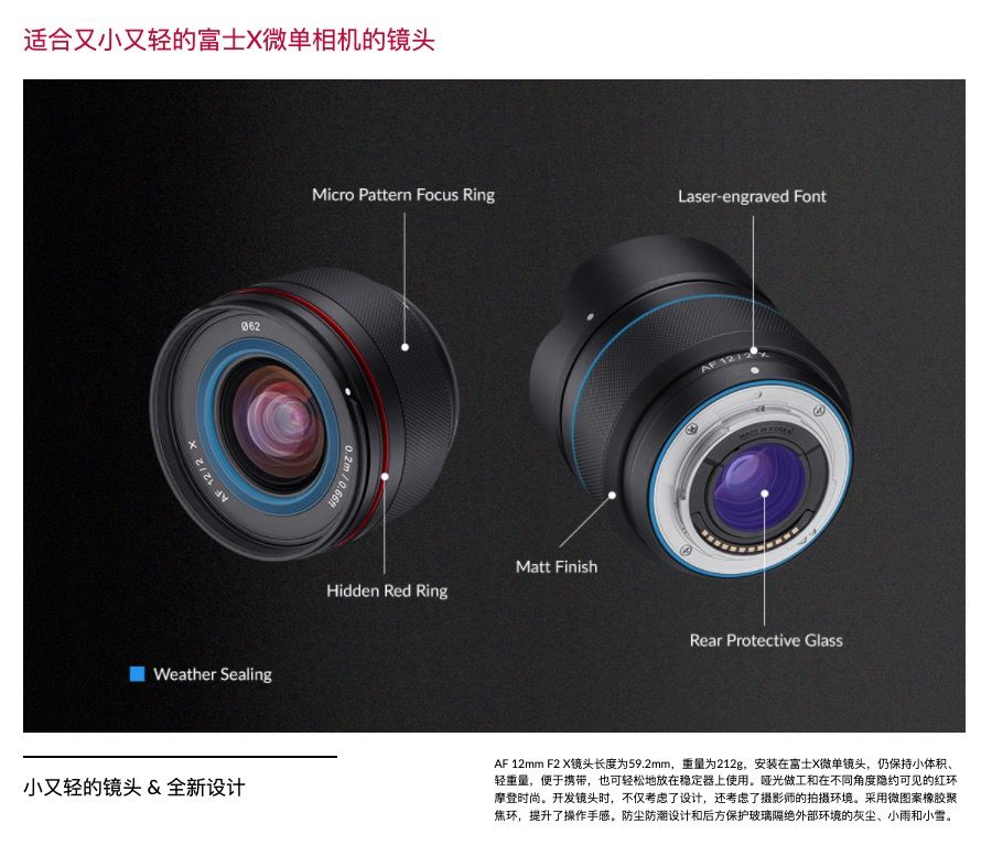 SAMYANG AF 12mm F2.0 X For FUJI X-Mount APS-C 自動對焦超廣角鏡頭