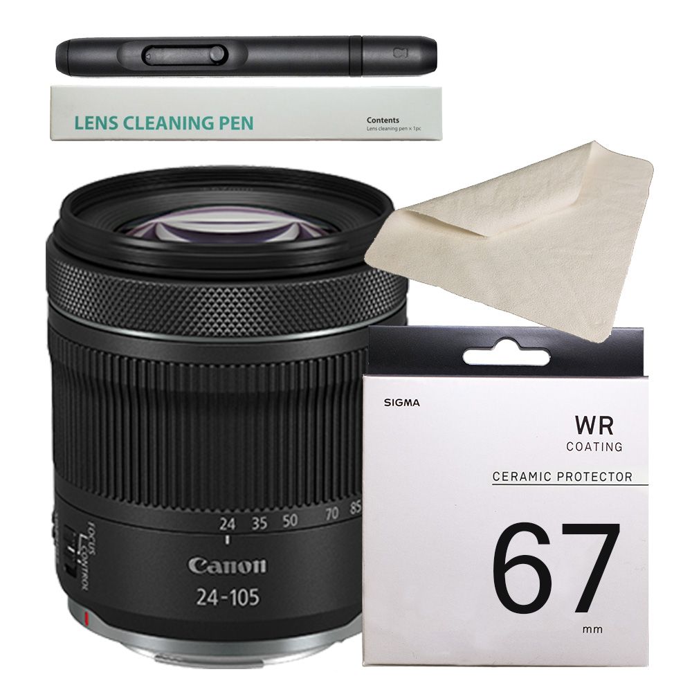 Canon 佳能  RF 24-105mm F4-7.1 STM + SIGMA UV 67mm 陶瓷濾鏡 + SunLight CT-1515 麂皮布 + SunLight SL-1 專業拭鏡筆 (公司貨)