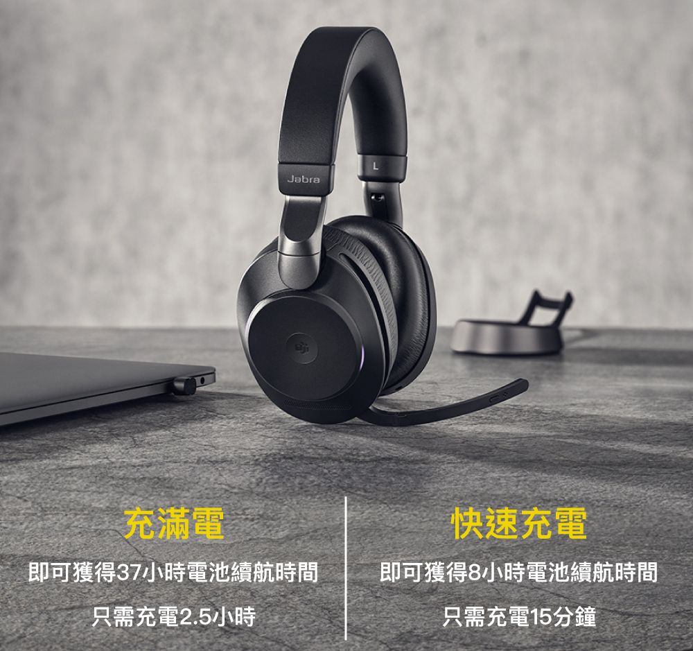 Jabra】Evolve2 85 MS 商務會議藍牙無線包耳式耳機麥克風(立體聲頭戴式