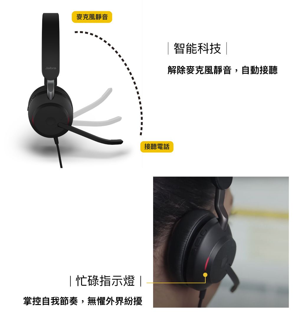 Jabra】Evolve2 40 MS商務會議耳罩式耳機麥克風(Stereo頭戴式有線