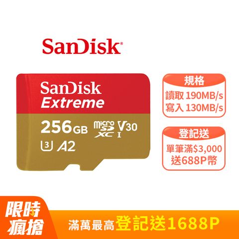 SanDisk 晟碟 Extreme microSDXC UHS-I 記憶卡 256GB (公司貨)