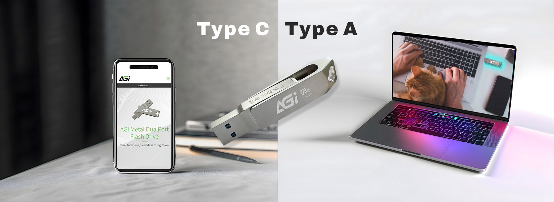 FeatureType  Type AAGI Metal DualPortFlash DriveDual Interface, Seamless Integration  AGi 128