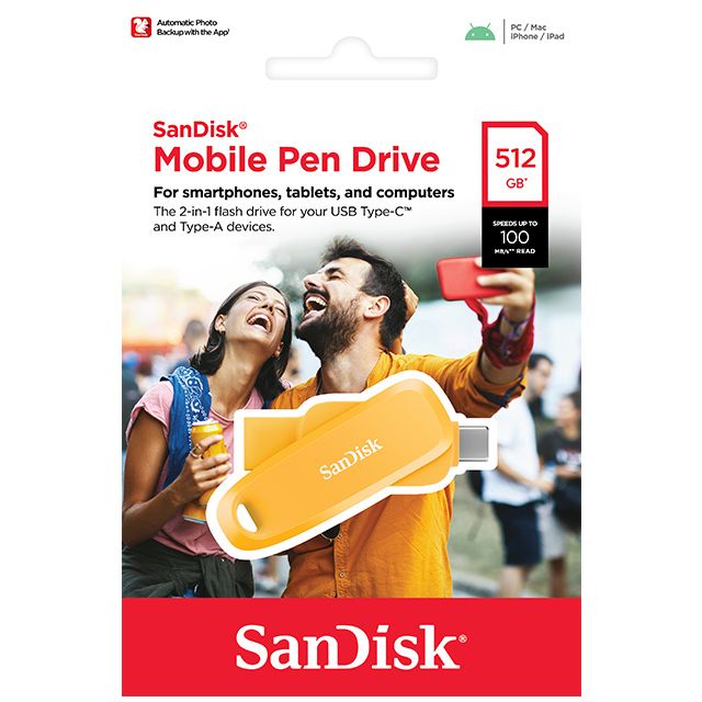 Photo with the App/Mobile Pen DriveFor smartphones, tablets, and computersThe 2-in-1 flash drive for your USB Type-and Type-A devices512GB UP TO100 READSanDiskSanDisk