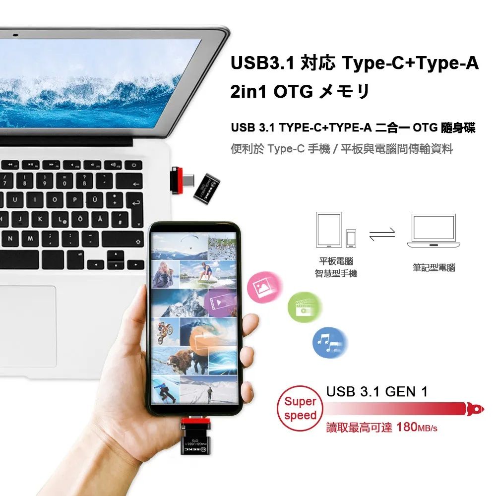 SEKC STU311 256GB USB3.1 Type C OTG 手機平板雙頭隨身碟