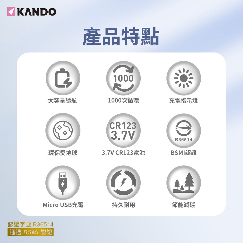 Kando 感動  4入組 CR123 3.7V USB充電式鋰電池 UM-CR123