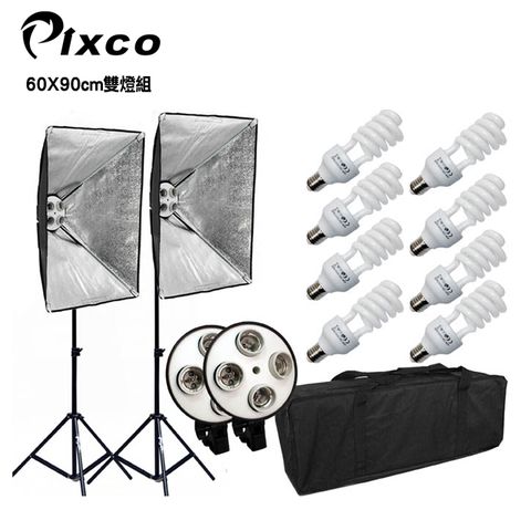 Pixco 專業四聯燈60X90cm雙燈組 無影柔光罩直播短影音拍片樣品作品產品人像翻拍學校教e27燈泡