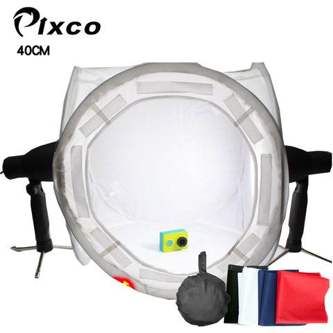 Pixco LED攝影棚(40CM)迷你雙燈 柔光控光圓棚靜物攝影棚快速折收手機攝影樣品產品拍攝商業靜物攝影學校教學