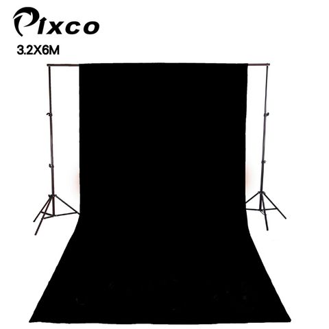 Pixco 拍攝寶優質TC棉背景布3.2X6M-黑色 黑布黑幕背景布藝術創作舞台背景攝影棚直播背景人物訪談佈置陳列桌布