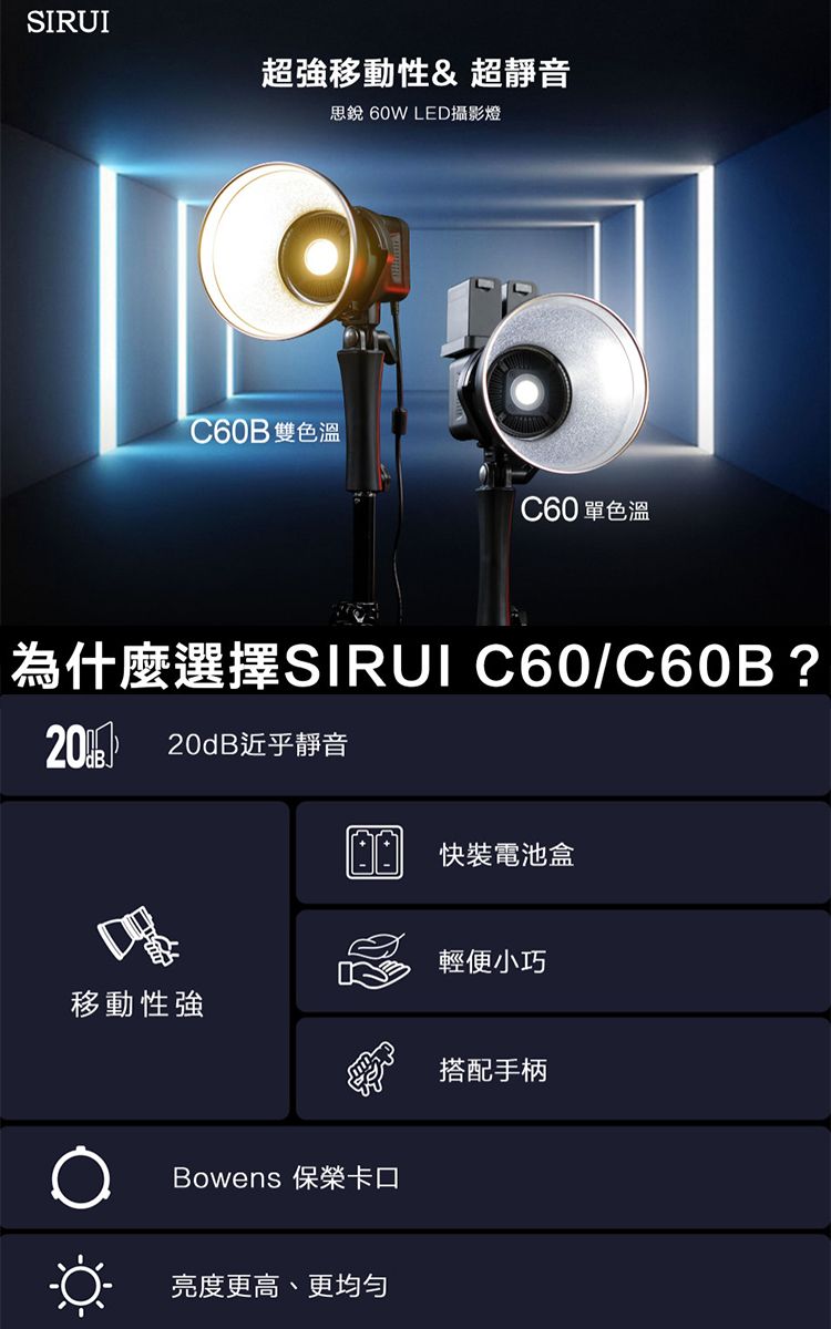 SIRUI 思銳C60B 60W 雙色溫LED 攝影燈補光燈(公司貨) - PChome 24h購物