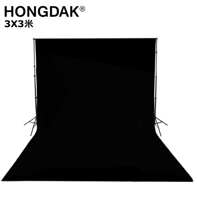 HONGDAK 3X3米黑色純棉背景布300x300cm黑布黑幕藝術創作舞台背景攝影棚直播背景人物訪談背景布佈置陳列桌布