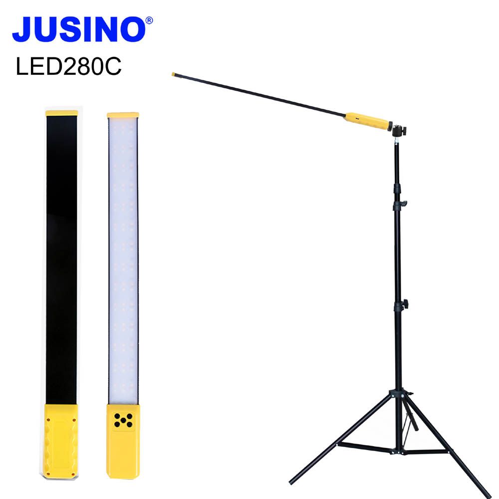 Jusino LED280C手持攝影燈送2米燈架劍燈平板手持棒燈條形外拍補光可調色溫亮度內置充電池狹窄空間車內補光