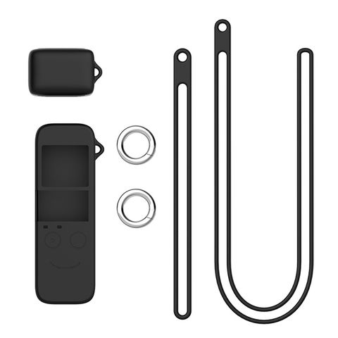 3D Air OSMO Pocket 矽膠防塵保護套防丟失掛繩手腕繩三件組 (黑色)