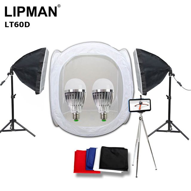 LIPMAN  60cm行動攝影棚雙燈組-LT60D方棚LED網拍商品手機攝影珠寶飾品公仔玩具樣品產品拍攝商業靜物攝影