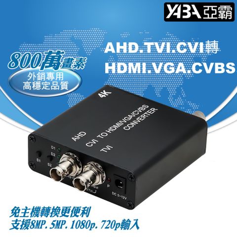 【亞霸】AHD TVI CVI轉 HDMI、VGA、CVBS 轉換器支援800萬畫素監視器周邊 DVR監控設備