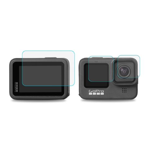 GoPro 9/10/11/12 專用GoPro 9H 鋼化膜【鏡頭+前螢幕+後螢幕】(兩入組)