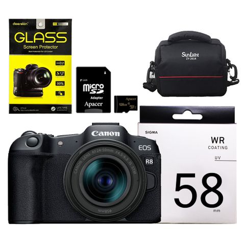 Canon EOS R8 RF 24-50mm+鋼化貼+128G記憶卡+SIGMA UV 58mm (公司貨)