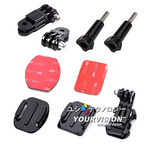 Yourvision GoPro 副廠 安全帽前拍組 J型快拆扣+平弧面底座(含背膠)+三向轉換支架(含螺旋鈕)