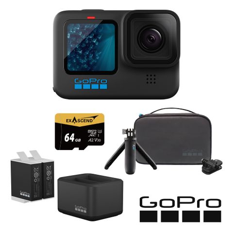 GoPro HERO11 Black 旅遊必備套組 (HERO11單機+旅行套件組+Enduro雙座充+雙電池+64G記憶卡)公司貨