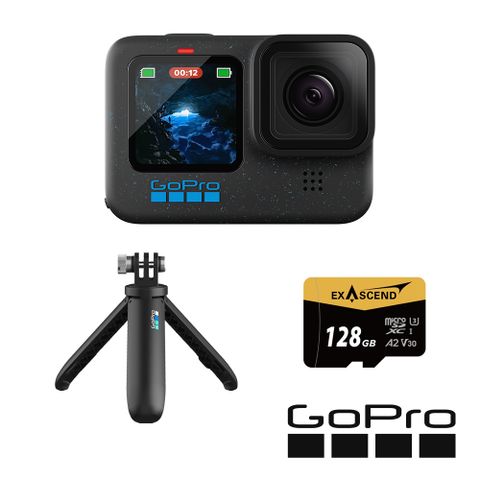 GoPro HERO12 Black 手持128G套組 (HERO12單機+Shorty迷你延長桿+腳架+128G記憶卡) 公司貨