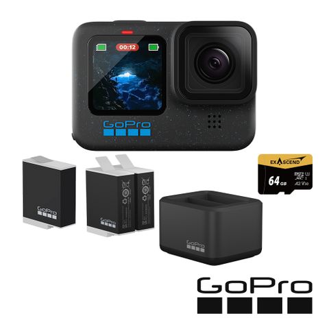 GoPro HERO12 Black 超級電量套組 (HERO12單機+Enduro雙電池充電器+電池+Enduro原廠充電電池+64G記憶卡) 公司貨
