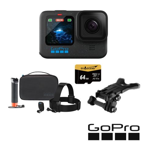 GoPro HERO12 Black 極限鐵人套組 (HERO12單機+嘴咬式固定座+探險套件2.0+64G記憶卡) 公司貨