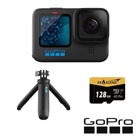 GoPro HERO11 Black 手持128G套組 (HERO11單機+Shorty迷你延長桿+腳架+128G記憶卡) 公司貨