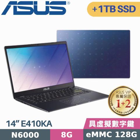 ASUS E410KA-0321BN6000 夢想藍美型入門款★輕薄首選▶D槽+1TB SSD◀