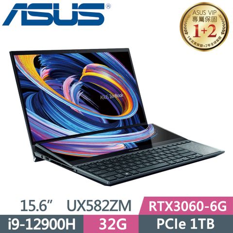 ▶拆封福利品 下殺萬元◀ASUS Zenbook Pro Duo 15 OLED UX582ZM-0021B12900H 蒼宇藍i9-12900H ∥ 32G ∥ PCIe 1TB SSD ∥ RTX3060 ∥ W11 ∥ 4K OLED ∥ 15.6"