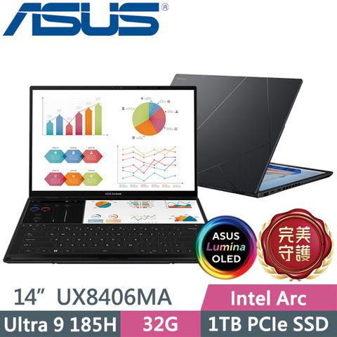 ASUS 華碩 Zenbook Duo OLED UX8406MA-0022I185H(Ultra 9 185H/32G/1TB SSD/14吋FHD/Win11)觸控筆電