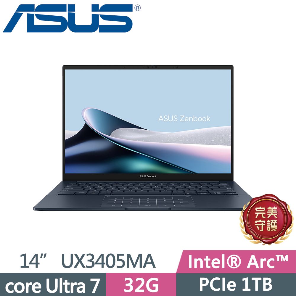  ASUS Zenbook 14 OLED UX3405MA-0142B155H 藍Intel Core Ultra 7 155H 32G  PCIe 1TB SSD  FHD  EVO  14