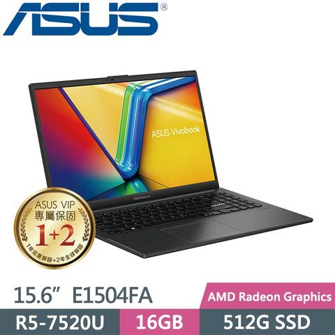 贈7-11咖啡提貨卡ASUS Vivobook Go 15 OLED E1504FA-0081K7520U 混成黑 (R5-7520U/16G/512GB SSD/Win11/15.6吋)
