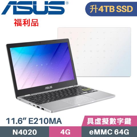 【 福利品 】【 硬碟升級 4TB SSD 】ASUS E210MA-0211WN4020 幻彩白