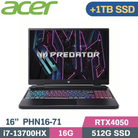 ACER Predator PHN16-71-7121 黑↗硬碟升級金士頓1TB SSD隨貨附 ACER原廠滑鼠 ACER原廠筆電包