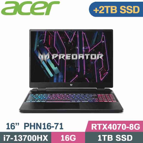 ACER Predator PHN16-71-781X 黑↗硬碟升級金士頓2TB SSD隨貨附 ACER原廠滑鼠 ACER原廠筆電包