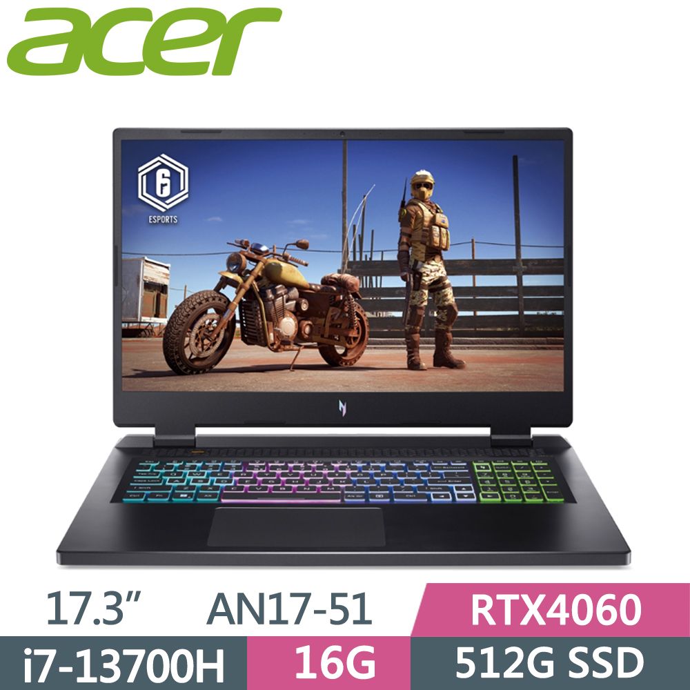 ACER 宏碁  Nitro AN17-51-740P 黑i7-13700H  16G  512G SSD  RTX4060  W11  QHD  17.3