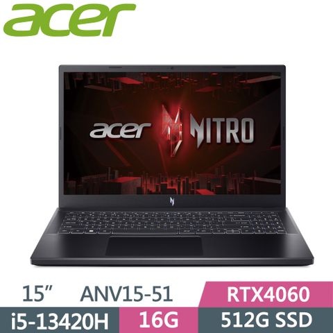 ACER 宏碁 NitroV ANV15-51-54RE 黑i5-13420H  16G  512G PCIe SSD  RTX4060-6G  165Hz   15.6