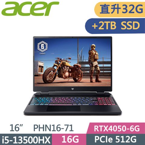 ACER Predator PHN16-71-57LQ 黑i5-13500HX  16G+16G    512G+2TB SSD  RTX4050-6G  W11  165Hz  16