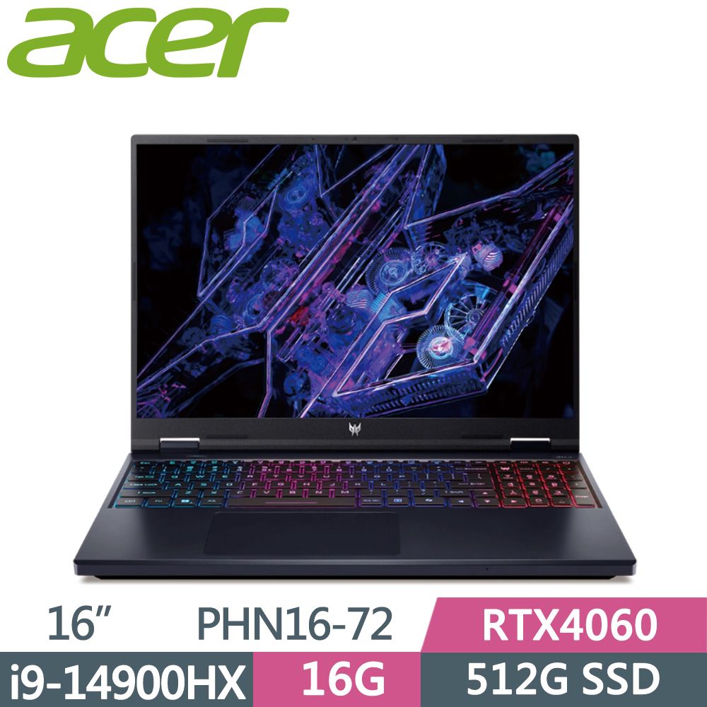 ACER Predator  PHN16-72-99HX 黑i9-14900HX  16G   PCIe 512G SSD  RTX4060-8G  W11  165Hz  16