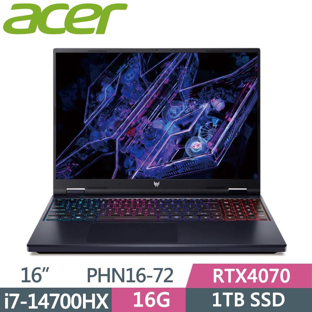 ACER Predator  PHN16-72-74DU 黑i7-14700HX  16G  PCIe 1TB SSD  RTX4070-8G  W11  240Hz  16