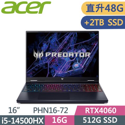 ACER Predator PHN16-72-5984 黑i5-14500HX  16G+32G  512G+2T SSD  RTX4060  W11  165Hz  16