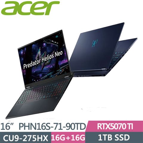 ACER 宏碁 Predator PHN16S-71-90TD 黑(Ultra9 275HX/32G/1TB/RTX5070Ti-12G/WIN11)16吋 AI電競筆電