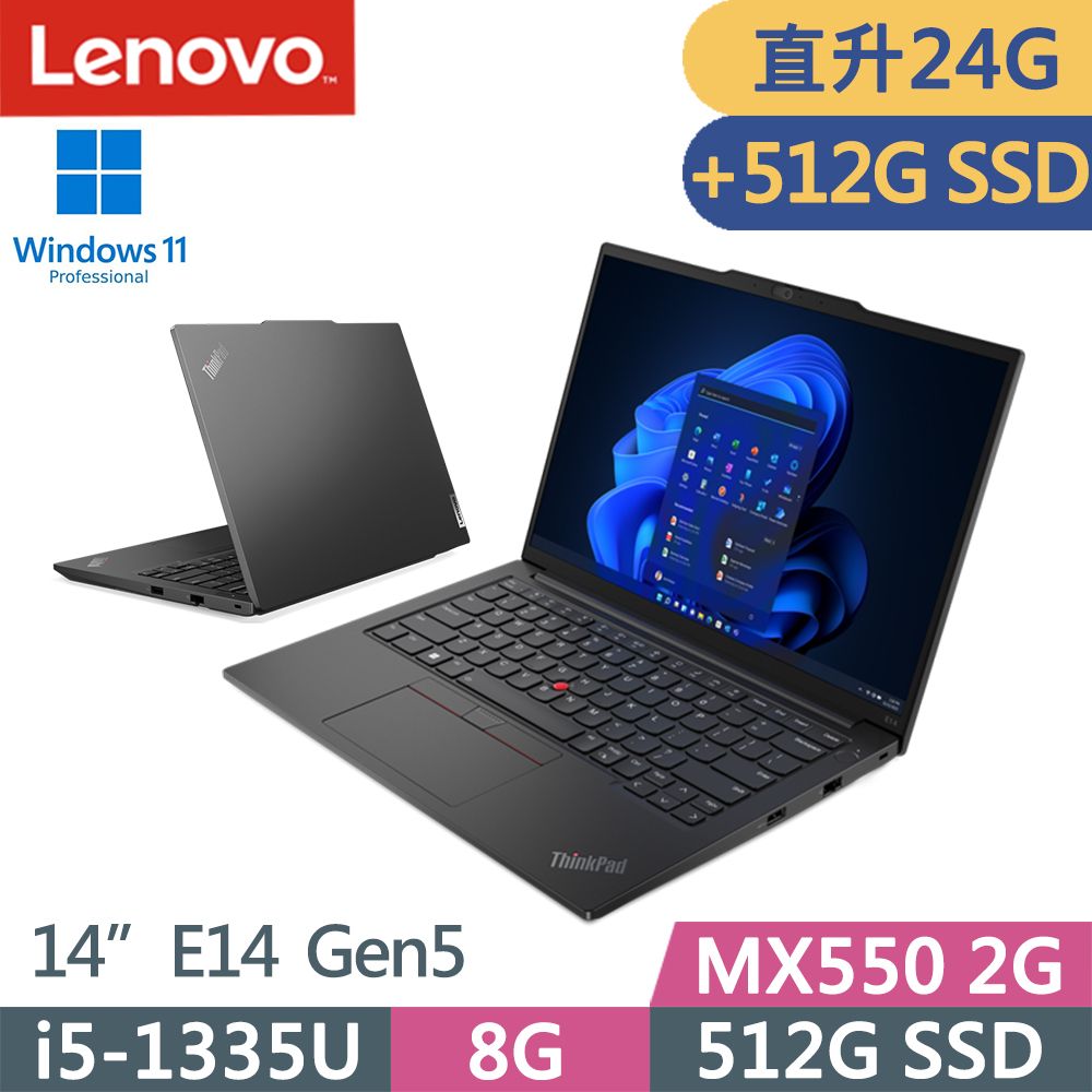 Lenovo ThinkPad E14 Gen5(i5-1335U/8G+16G/512G+512G/MX550/WUXGA